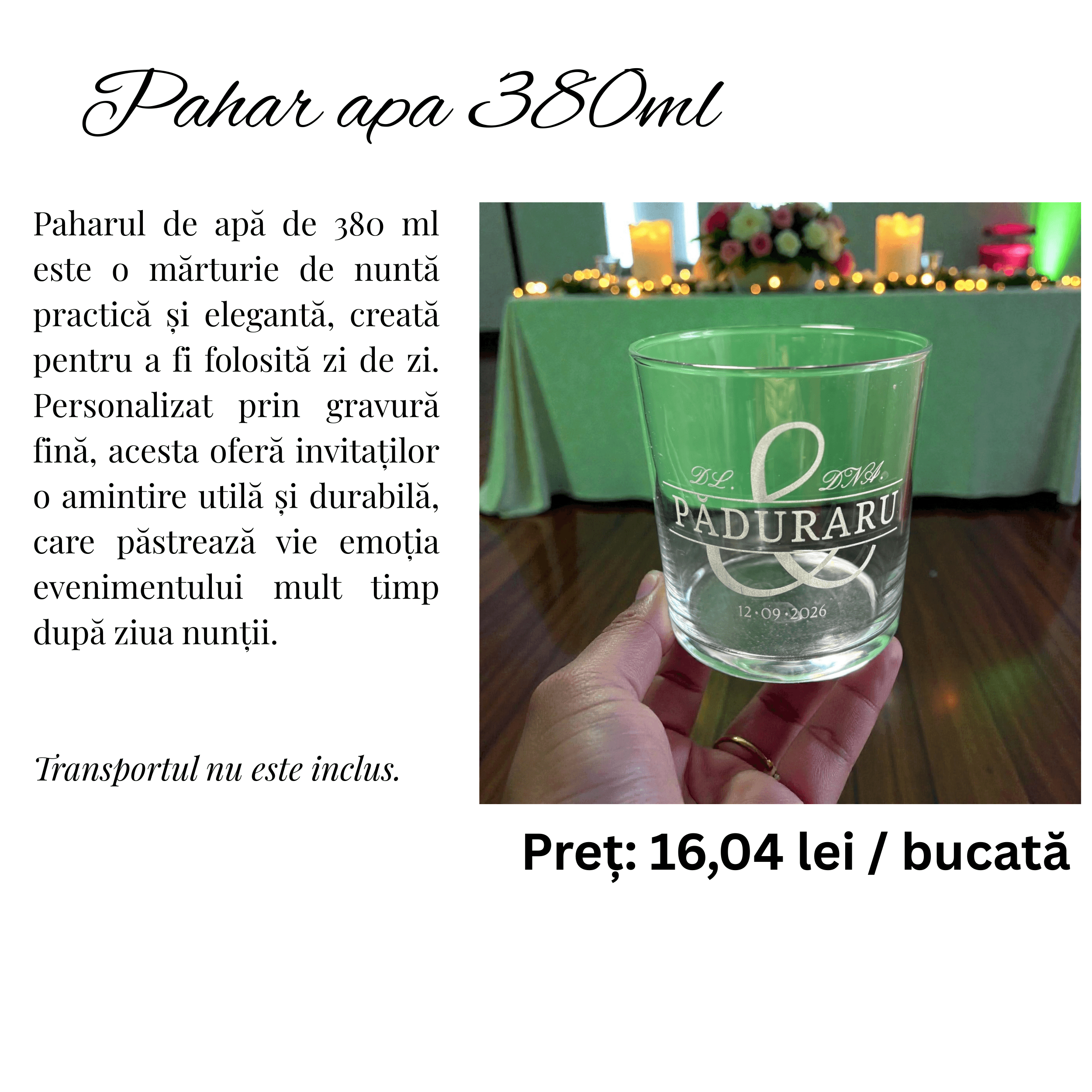 Mărturii de nuntă – pahar de apă gravat și personalizat